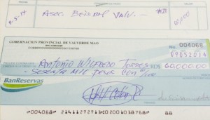 Copia del cheque de RD$ 60,000.00.